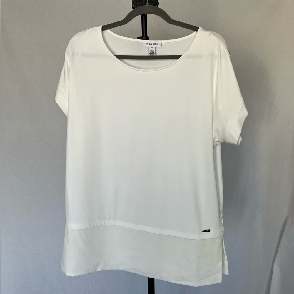 Calvin Klein Blouse white short sleeve shirt loose fit size M